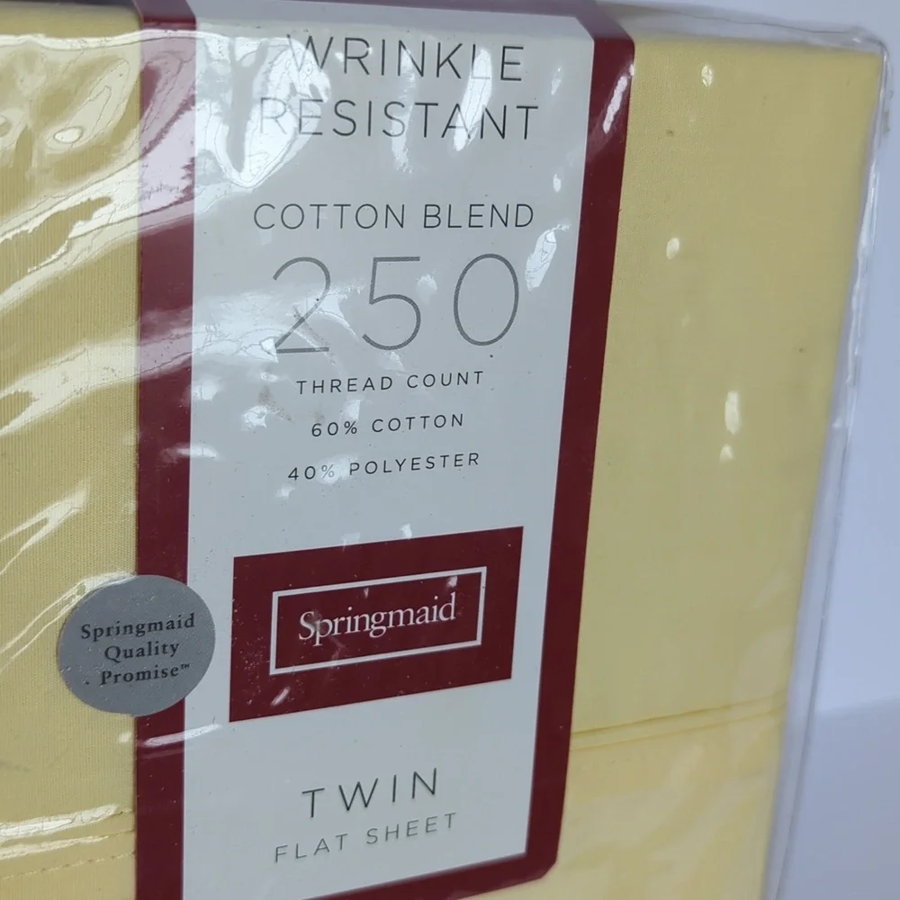 Springmaid Sheet Twin Flat Wrinkle Resistant Cotton Blend 250 Thread Count Yello
